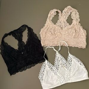 3 Lace Bralettes Size medium and large Free People, Serra and Urban Outfitters
